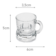 Schnapsglas mit Band (Kordel), aus Glas, Henkelstamper