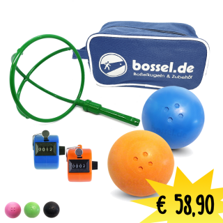 1a - Angebot mit 2 Boßelkugeln + Kraber + Tasche + Buch + Wurfzähler