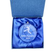 Glasmedaille Ø60mm Stärke 10mm In blauer Geschenkbox (Gravur möglich)