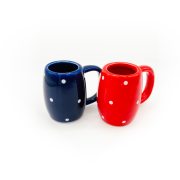 Keramik Schnapsglas gepunktet rot und blau je 2 Stück