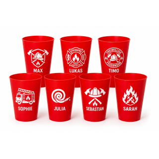 Feuerwehr Partybecher mit Name, Logo oder Gesicht individuell gestaltbar flexibel